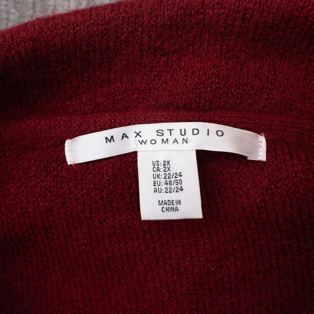 Max Studio Cardigan Women 2X Red NWT Asymmetric Button Wrap Knit Sweater